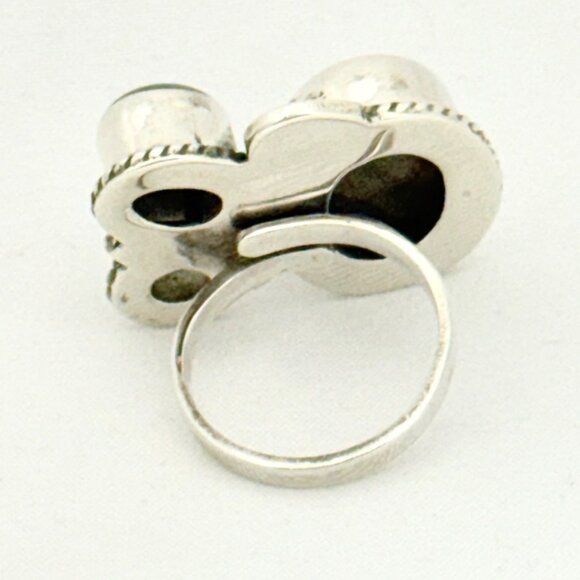 Labradorite and Faceted Green Amethyst Sterling Silver Statement Ring - Size 8 - Picture 4 of 10